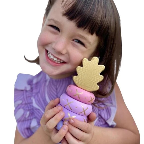 NWT Keiki Kaukau Wood Pineapple Stacking Toy - Picture 4 of 5